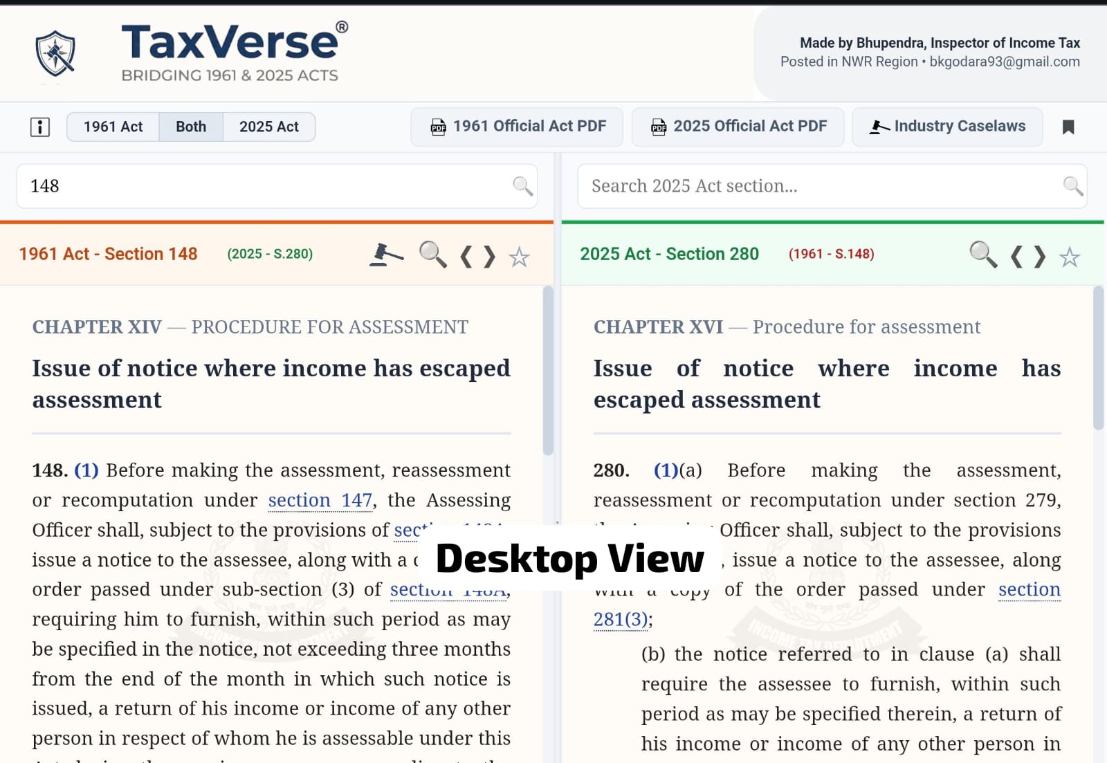 1961 vs 2025 section navigator side by side